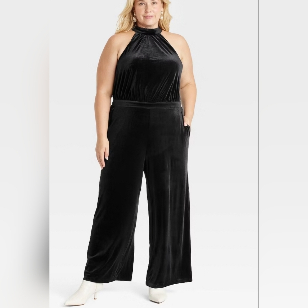 a new day Black Velvet Halter Jumpsuit